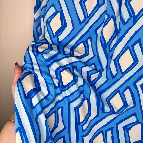 J McLaughlin Emer Long Sleeve Blue White Vilhada Souk Geometric Print Mini Dress - Picture 8 of 16